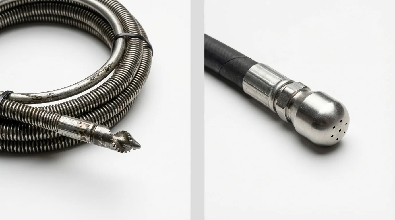 Drain snake cable and hydro jetting nozzle used for drain cleaning in Loup City, NE