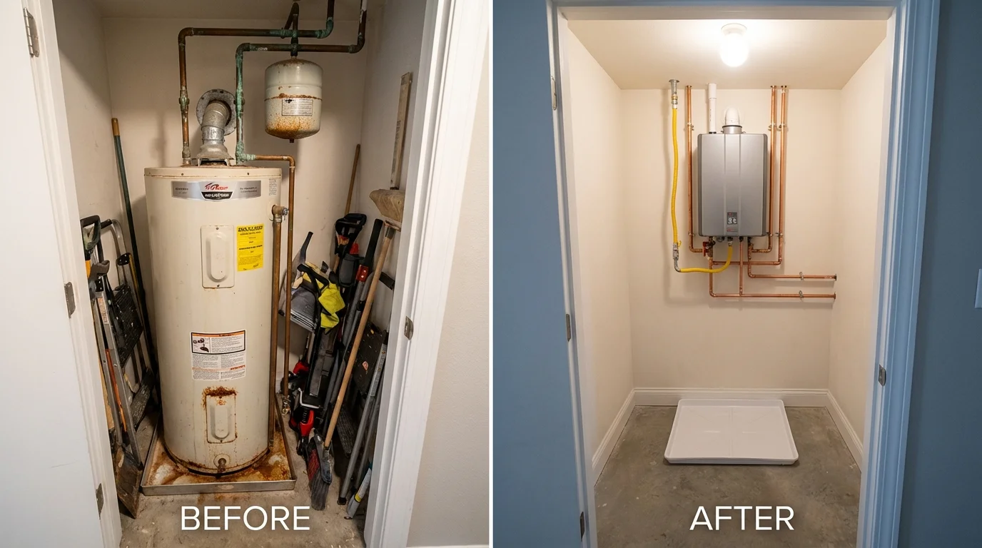 Tank water heater versus wall-mounted tankless unit comparison for Loup City, NE homeowners