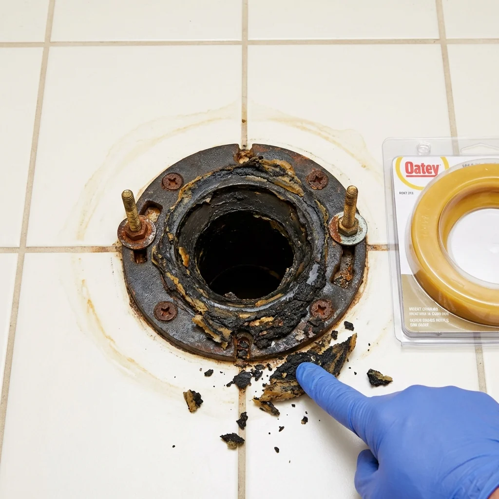 Failed wax ring showing water seepage at the base of a toilet in a Loup City, NE home